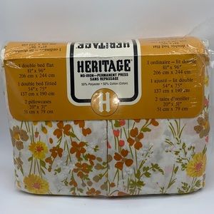 Vintage Heritage Field Flower Double Full Bed Sheet Set Yellow Pink Green Brown
